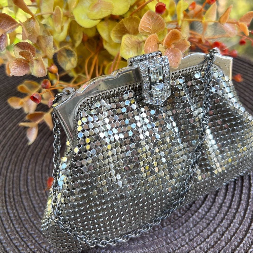 Whiting & Davis Co. Vintage Silver tone Mesh Mini  Micro Pouch Clutch Bag